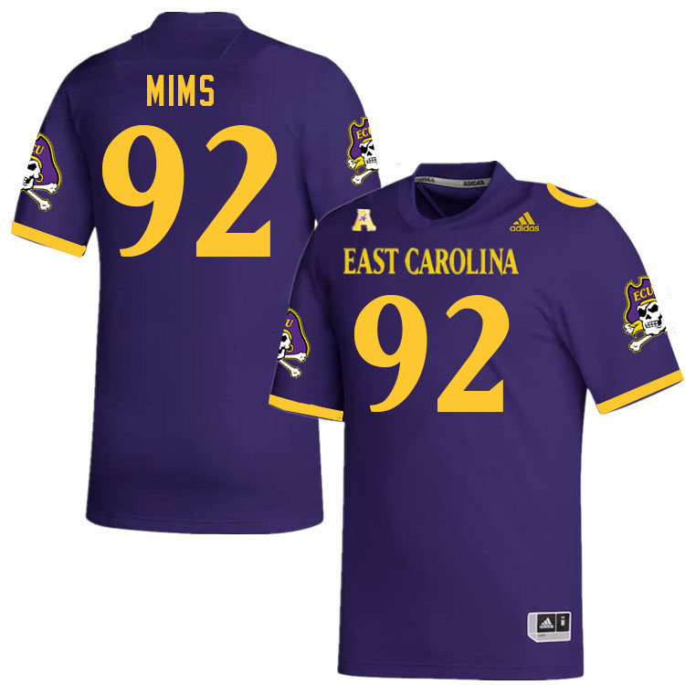 Men #92 CJ Mims ECU Pirates 2023 College Football Jerseys Stitched-Purple